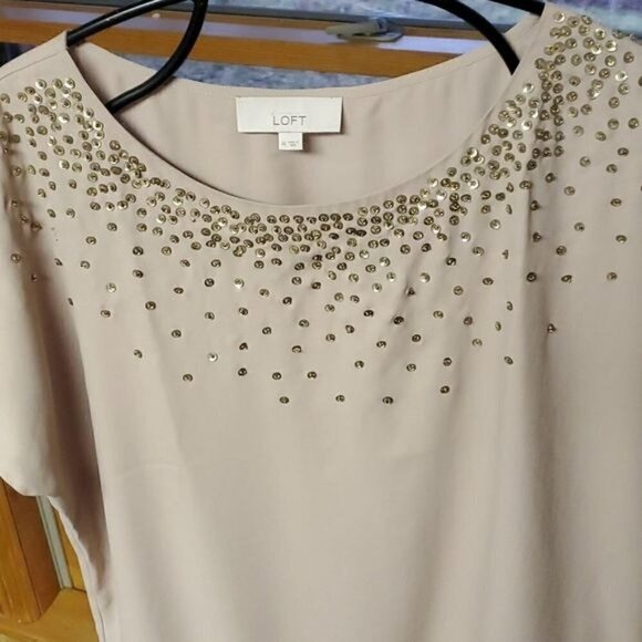 LOFT Embellished Taupe Sz. XL Sleeveless Blouse - Picture 3 of 9